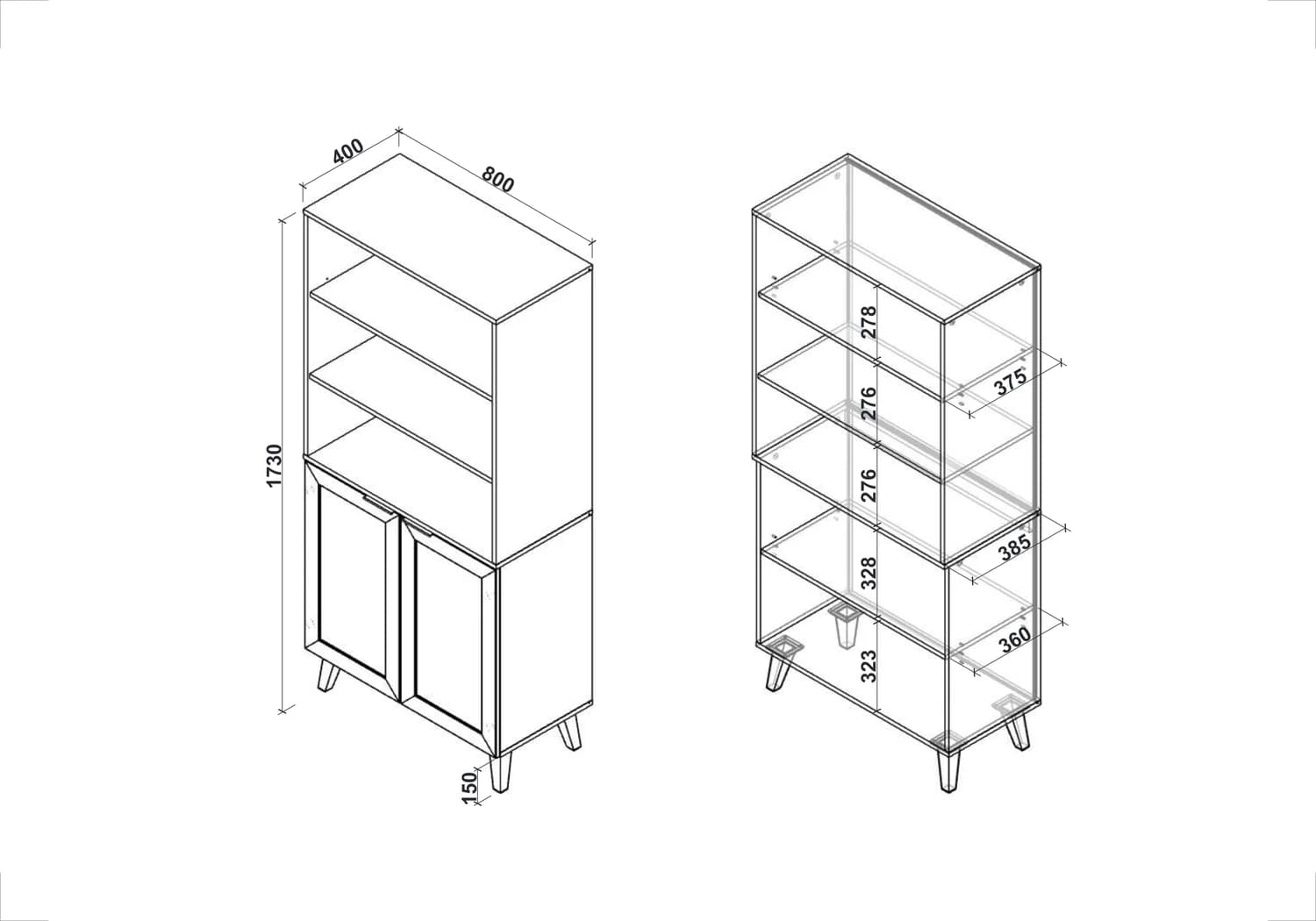 Vitrina BORNEO REG-1 Svetainės baldai Vitrinos