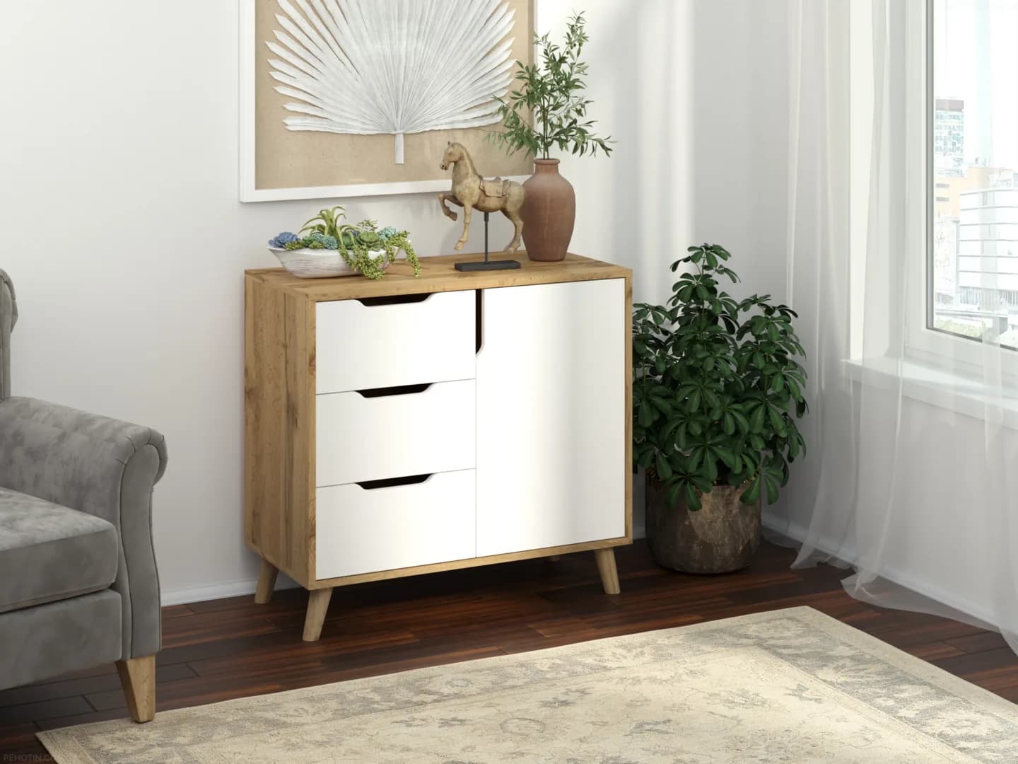 Komoda K-3+1 Retro Komodos Miegamojo baldai Svetainės baldai Vaikų baldai